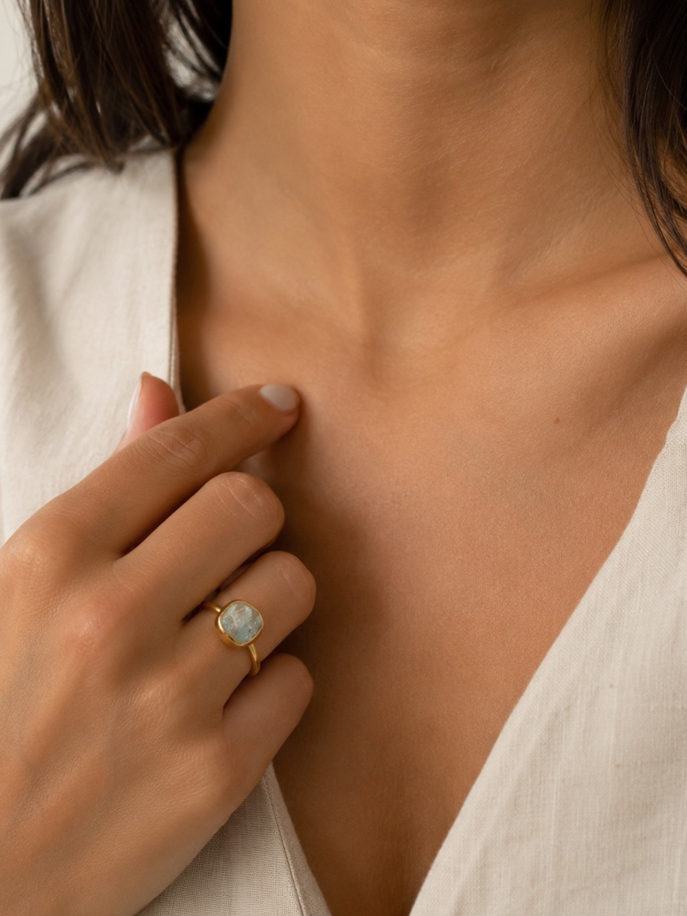 Raw Aquamarine Gold Ring